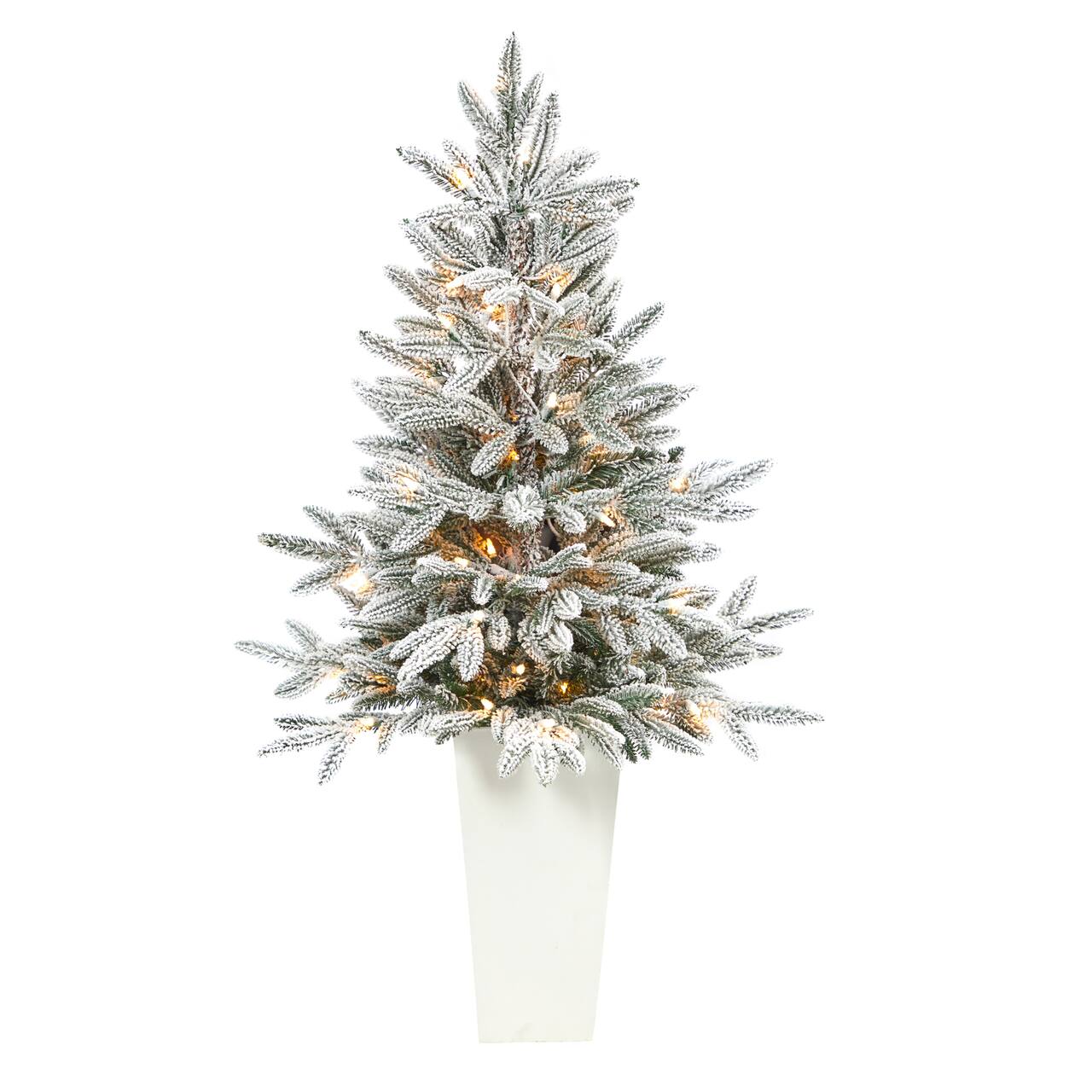 3.5ft. Pre-Lit Flocked Manchester Spruce Christmas Tree in White Planter